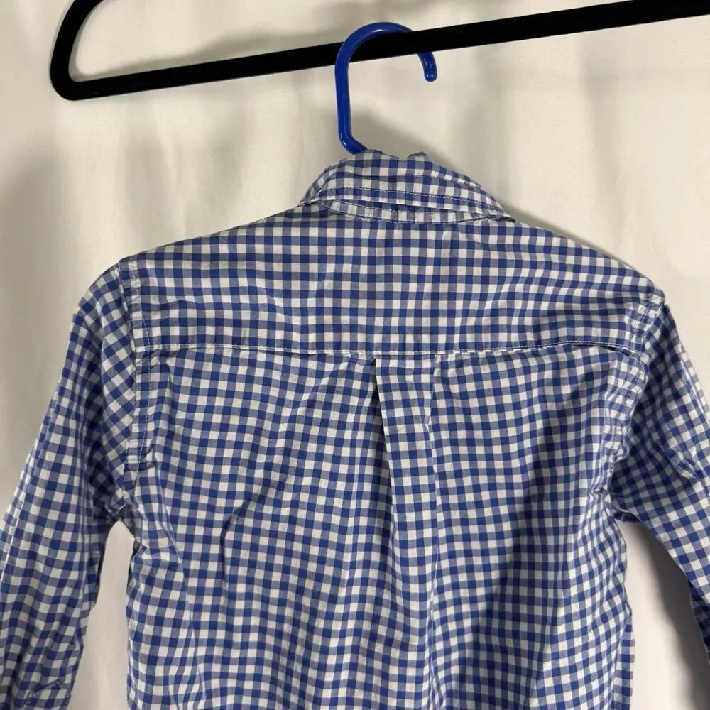 Ralph Lauren Dress Shirt Boys 4 Blue White Plaid Long Sleeve Collared Button Up